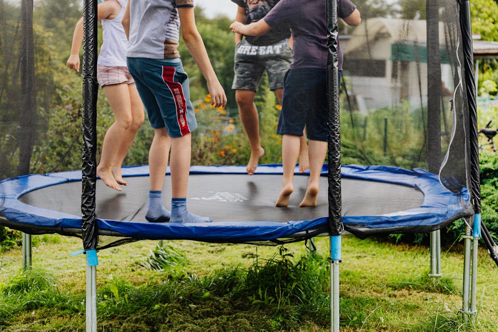 Kids on trampoline for an old-fashioned summer