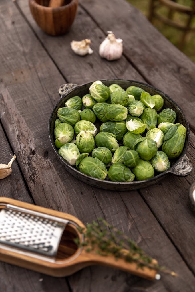 Photo Of Brussels Sprouts On Wooden Surface